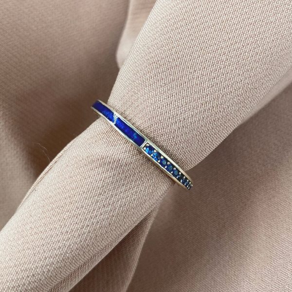 טבעת כסף - שאנל חצי משובצת - כחול